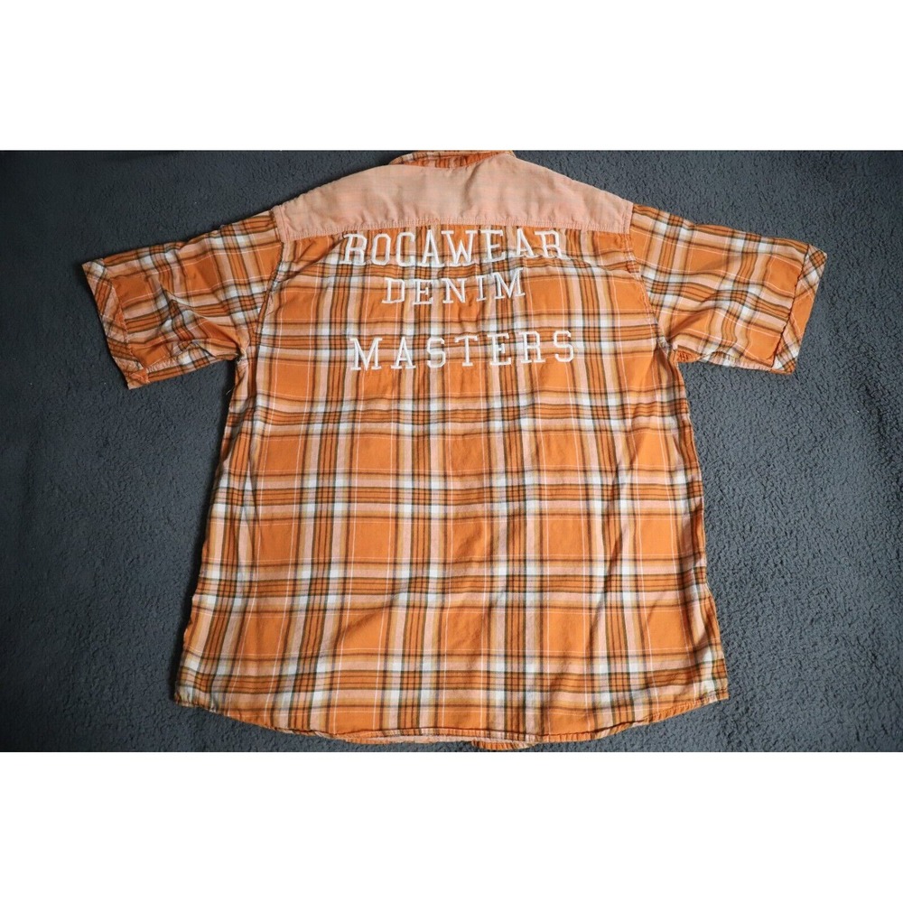 Rocawear Shirt Mens 3XL Black Orange Plaid Western Hip Hop Streetwear Button-Up - Picture 9 of 13